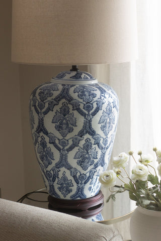 Charles Ted Chinoiserie Ceramic Lamp with Linen Shade - CharlesTed Home