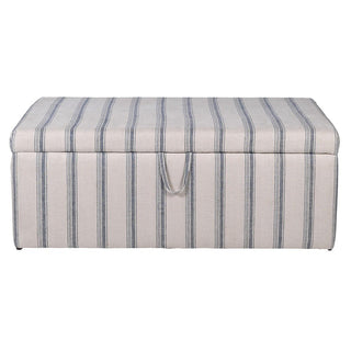 Charles Ted Coastal Stripe Storage Ottoman Bench – Upholstered Trunk in Blue & Beige Linen - CharlesTed Home