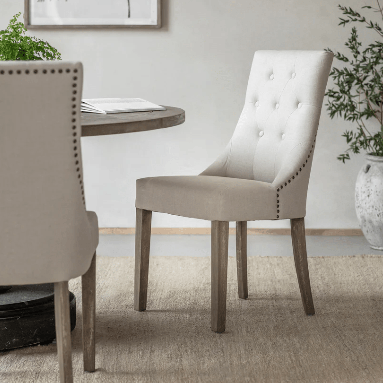 Charles Ted Daylesford Button Back Linen Dining Chair with Stud Detailing - CharlesTed Home