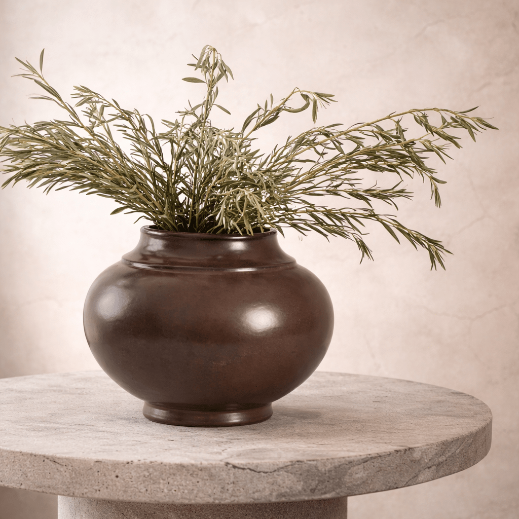 Charles Ted Dayton Ceramic Artisanal Vase in Deep Brown Glaze - CharlesTed Home