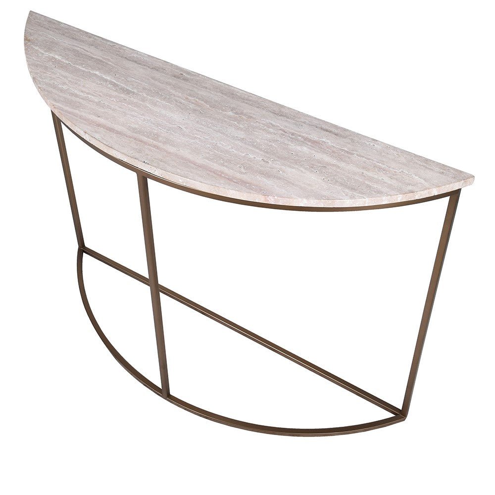 Charles Ted Demi - Lune Console Table | Travertine Stone Top & Bronzed Metal Frame - CharlesTed Home