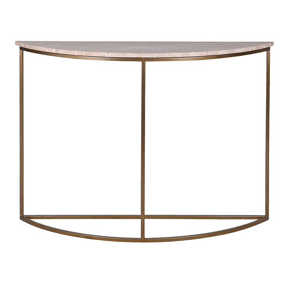 Charles Ted Demi - Lune Console Table | Travertine Stone Top & Bronzed Metal Frame - CharlesTed Home