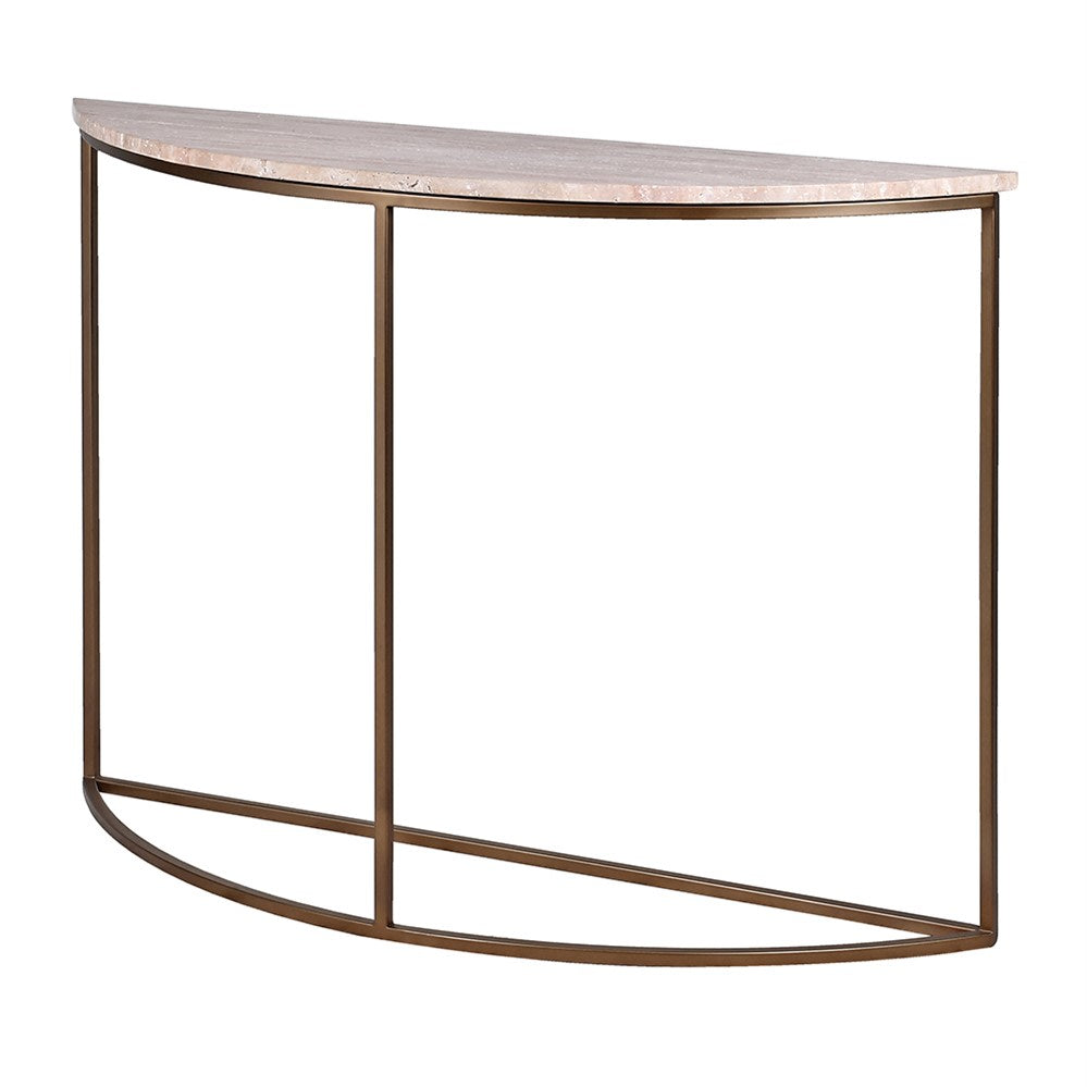 Charles Ted Demi - Lune Console Table | Travertine Stone Top & Bronzed Metal Frame - CharlesTed Home