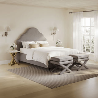 Charles Ted Denning Upholstered Bed in Light Grey Fabric with Curved Headboard | Available in Two Sizes - CharlesTed Home