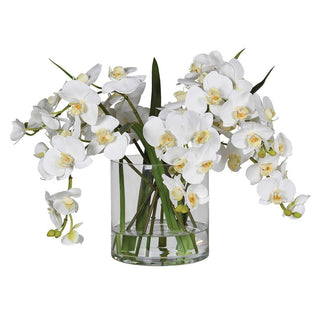 CharlesTed elegant white faux orchid arrangement in clear glass vase — realistic artificial phalaenopsis