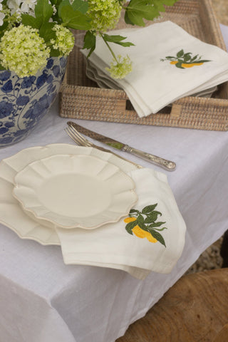 Charles Ted Embroidered White Cotton Table Napkins with Lemon Design | Set of 4 - CharlesTed Home