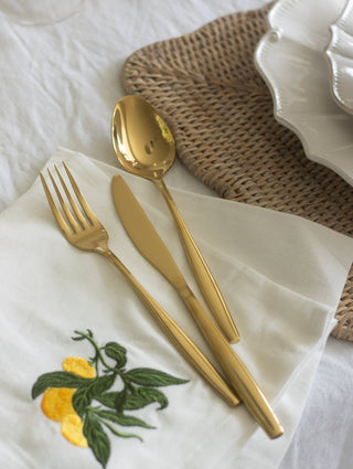Charles Ted Embroidered White Cotton Table Napkins with Lemon Design | Set of 4 - CharlesTed Home