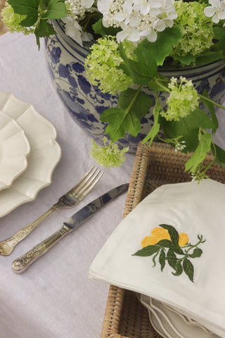 Charles Ted Embroidered White Cotton Table Napkins with Lemon Design | Set of 4 - CharlesTed Home