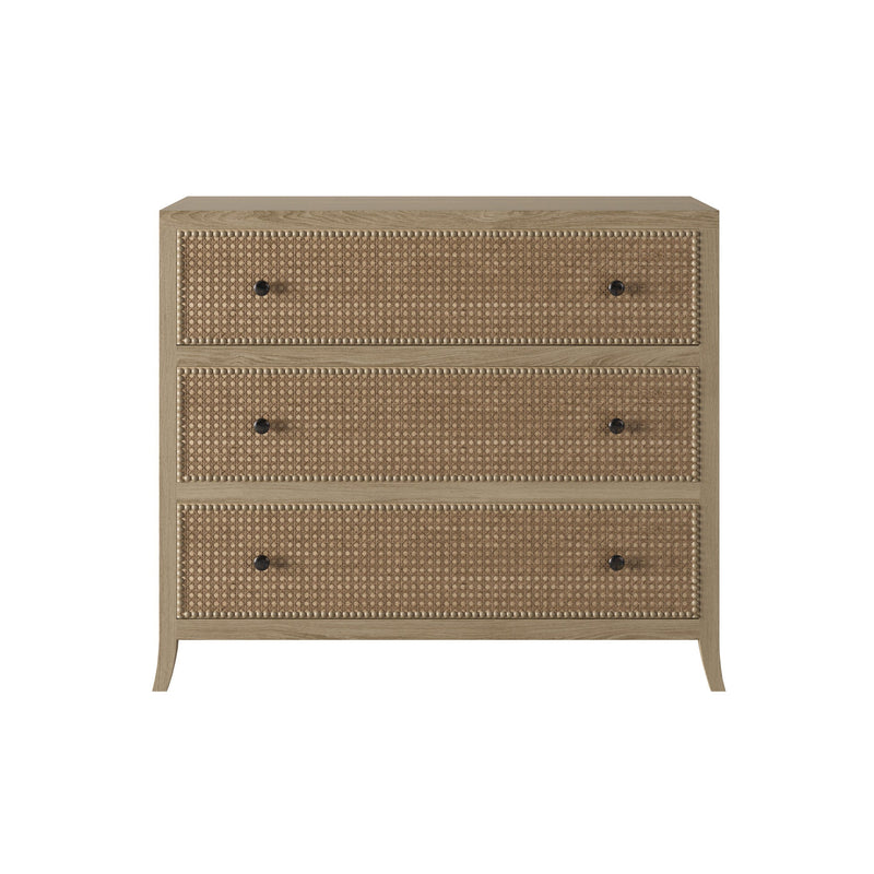 Evelyn Three Drawer Chest | Aged Oak with Rattan Front