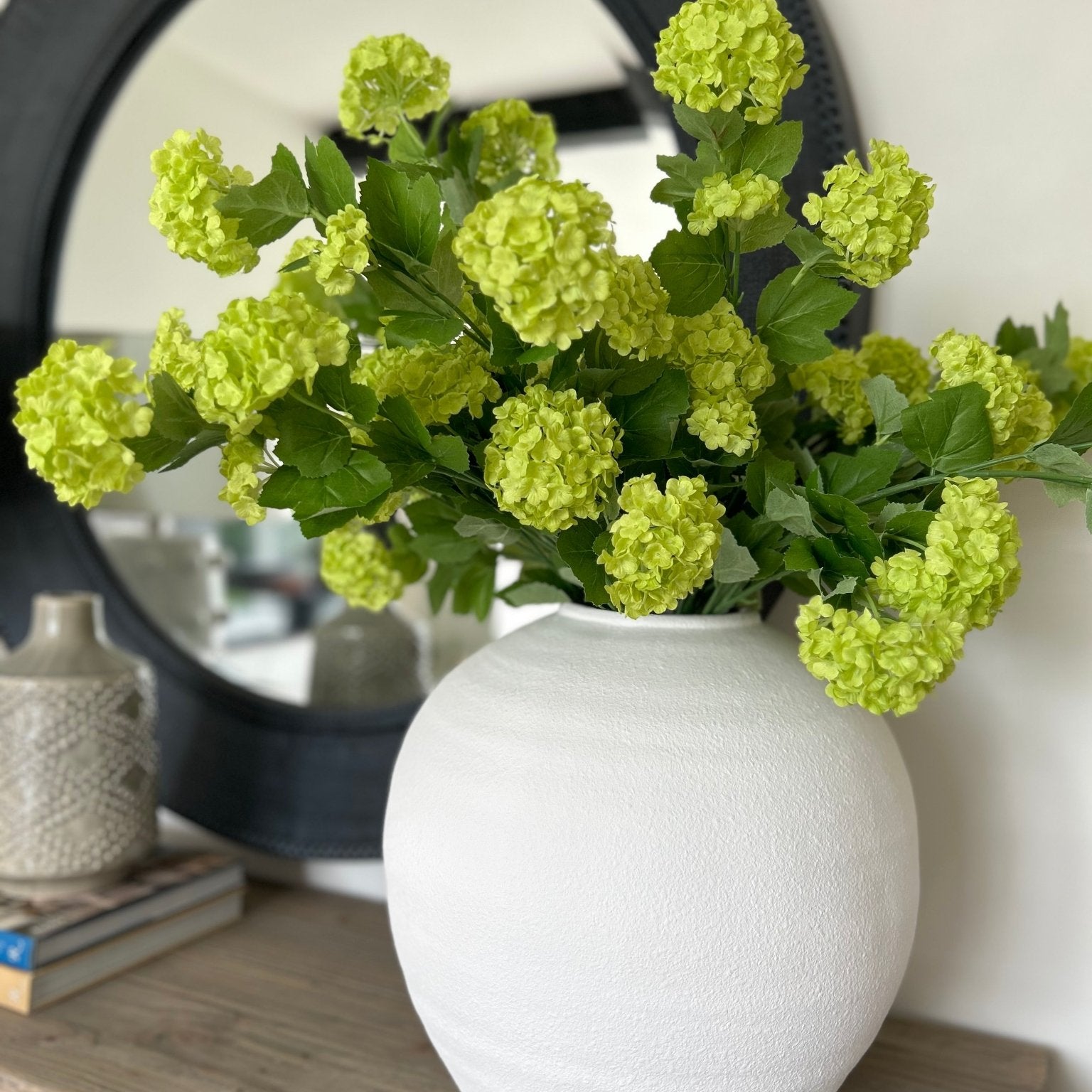 Charles Ted Faux Pompom Viburnum Stem – Realistic Artificial Green Flower Spray - CharlesTed Home