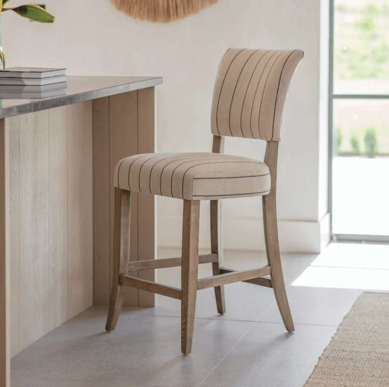 Charles Ted Francesca Striped Linen Counter Stool with Solid Wood Frame - CharlesTed Home