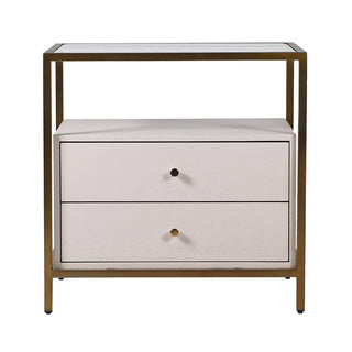 Charles Ted Gemini Luxe Modern Bedside Table | Cream Wood with Gold Frame & Glass Top - CharlesTed Home