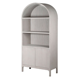 CharlesTed Hoboken modern arched display unit in white oak wood — stylish bookshelf with cabinet storage