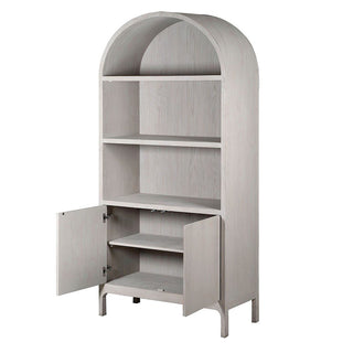CharlesTed Hoboken modern arched display unit in white oak wood — stylish bookshelf with cabinet storage