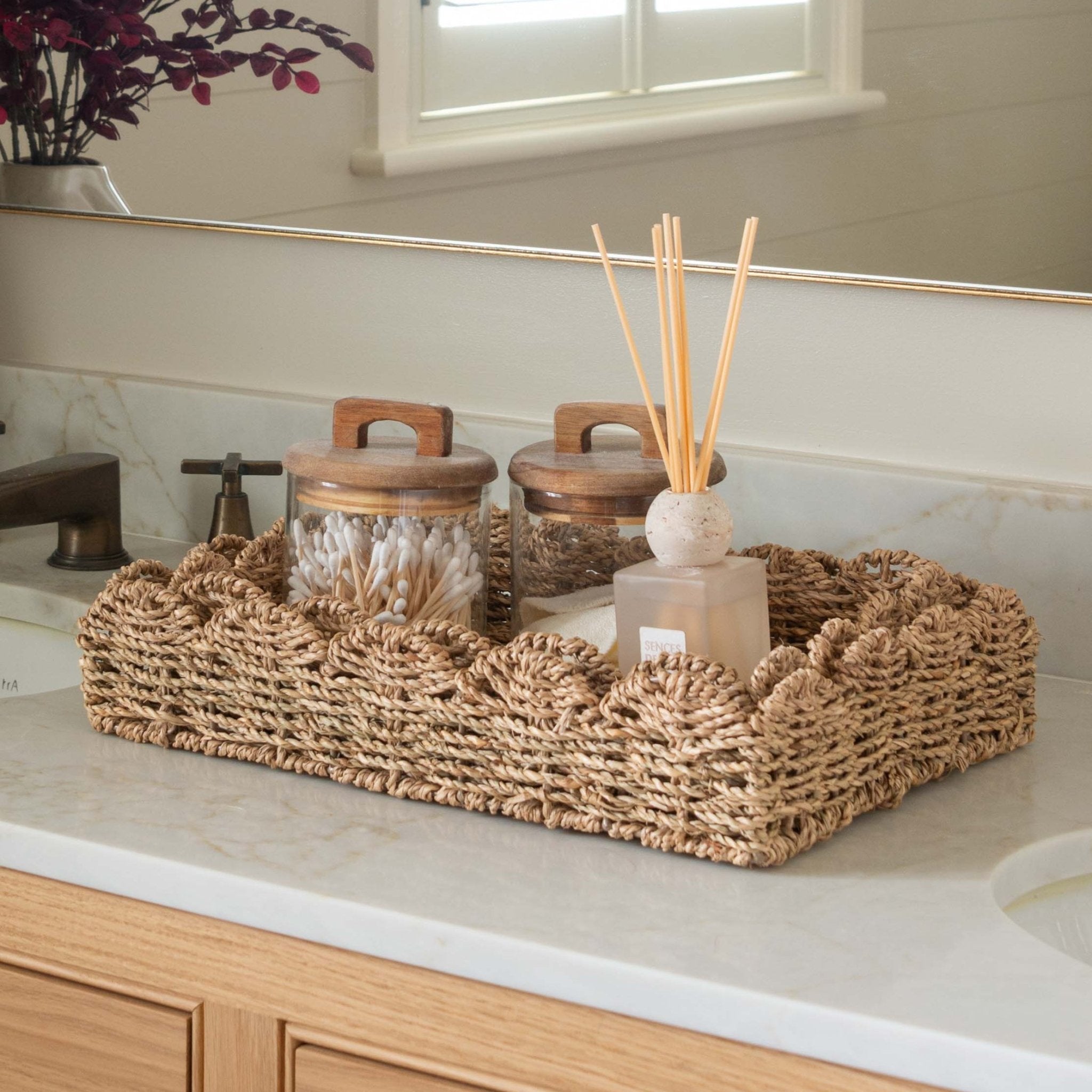 Charles Ted Isla Handwoven Seagrass Tray Set | Natural Scalloped Edge Baskets | Set of 2 - CharlesTed Home