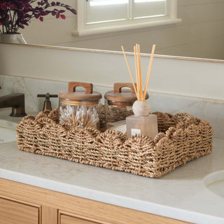 Charles Ted Isla Handwoven Seagrass Tray Set | Natural Scalloped Edge Baskets | Set of 2 - CharlesTed Home