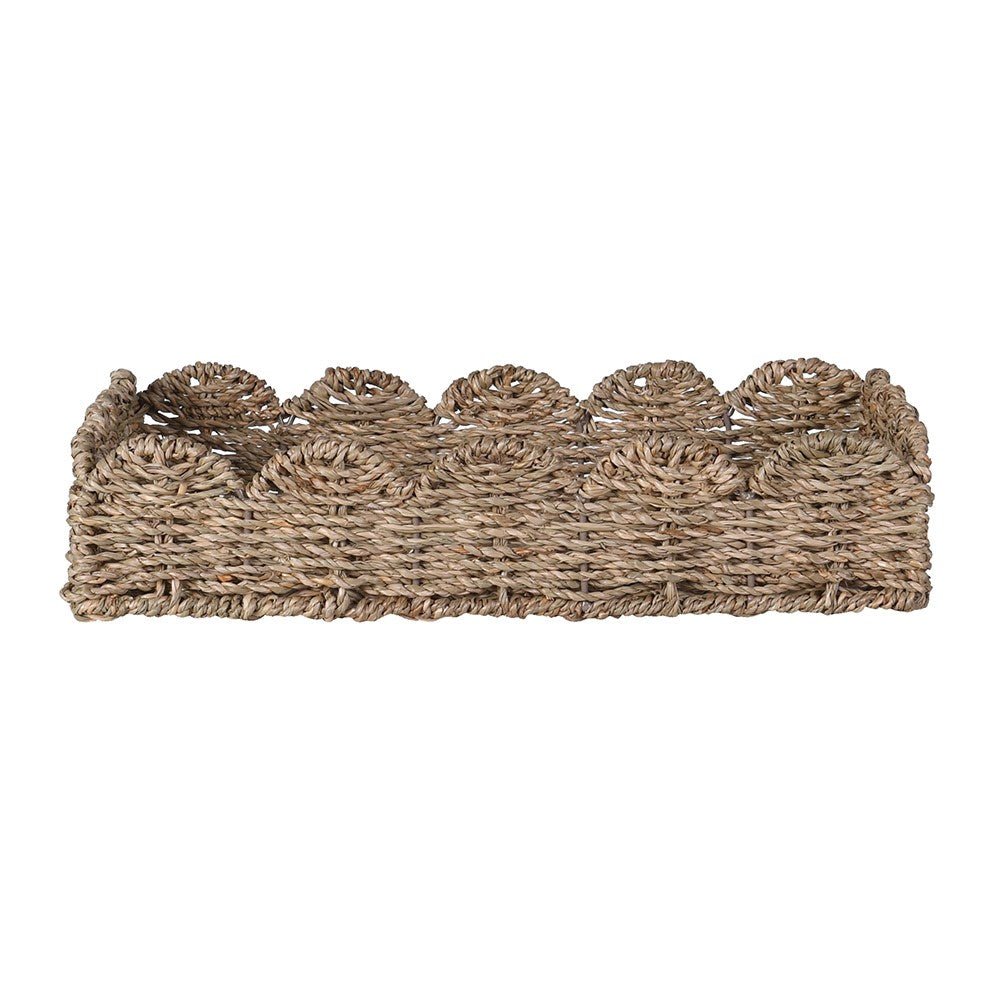 Charles Ted Isla Handwoven Seagrass Tray Set | Natural Scalloped Edge Baskets | Set of 2 - CharlesTed Home