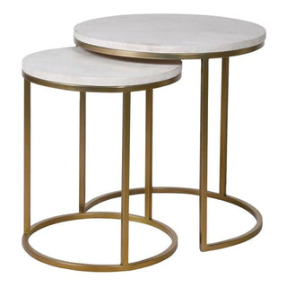 Charles Ted Ivory Leather Top Nest of Tables with Gold Frame - CharlesTed Home