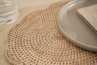 Charles Ted Kempsford Whitewash Rattan Oval Scalloped Placemat | Pack of Two - CharlesTed Home