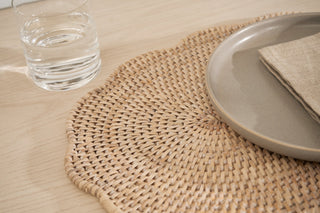 Charles Ted Kempsford Whitewash Rattan Oval Scalloped Placemat | Pack of Two - CharlesTed Home