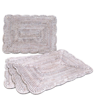Charles Ted Kempsford Whitewash Rattan Rectangular Scalloped Placemat | Pack of Two - CharlesTed Home