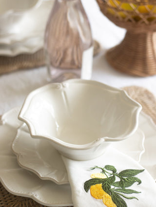 Charles Ted Kempsford Whitewash Rattan Rectangular Scalloped Placemat | Pack of Two - CharlesTed Home