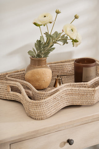 Charles Ted Kempsford Whitewash Wave Edge Pale Woven Tray | Available in Two Sizes - CharlesTed Home