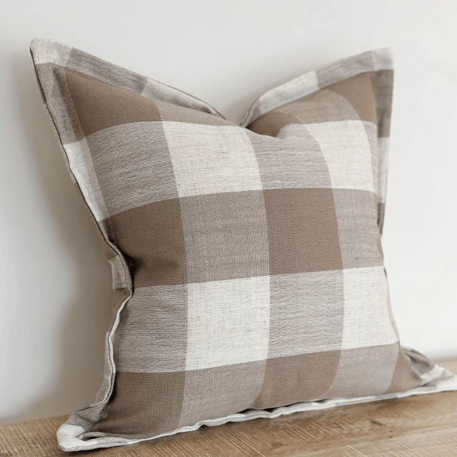 Charles Ted Large Checked Cushion Cover | Linen Brown - CharlesTed Home
