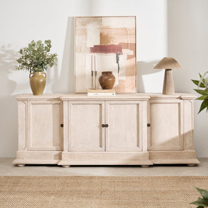Longbourn Heritage Oak 4-Door Sideboard Buffet | Whitewashed Finish