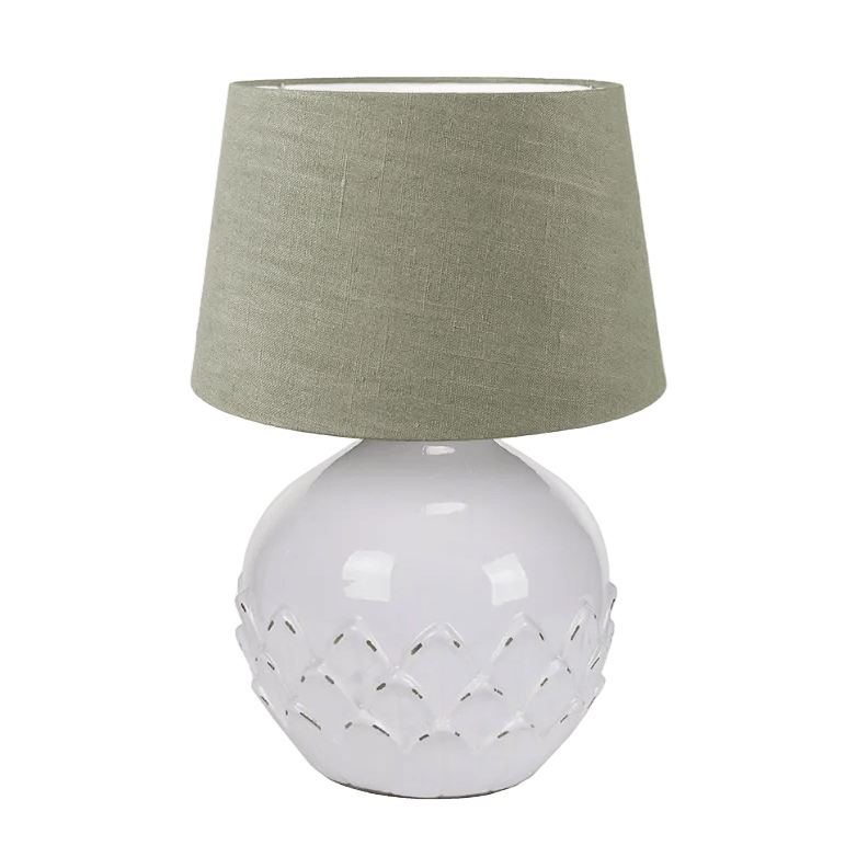 Charles Ted Lotus Ceramic Table Lamp with Green Linen Shade - CharlesTed Home