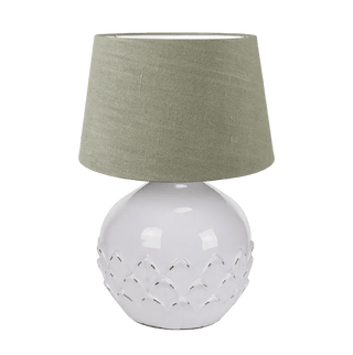 Charles Ted Lotus Ceramic Table Lamp with Green Linen Shade - CharlesTed Home