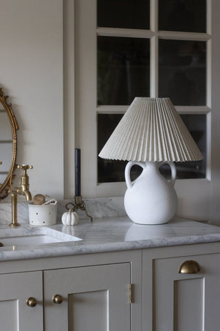 Charles Ted Minimalist Ceramic Vase Table Lamp with Pleated Linen Shade - CharlesTed Home