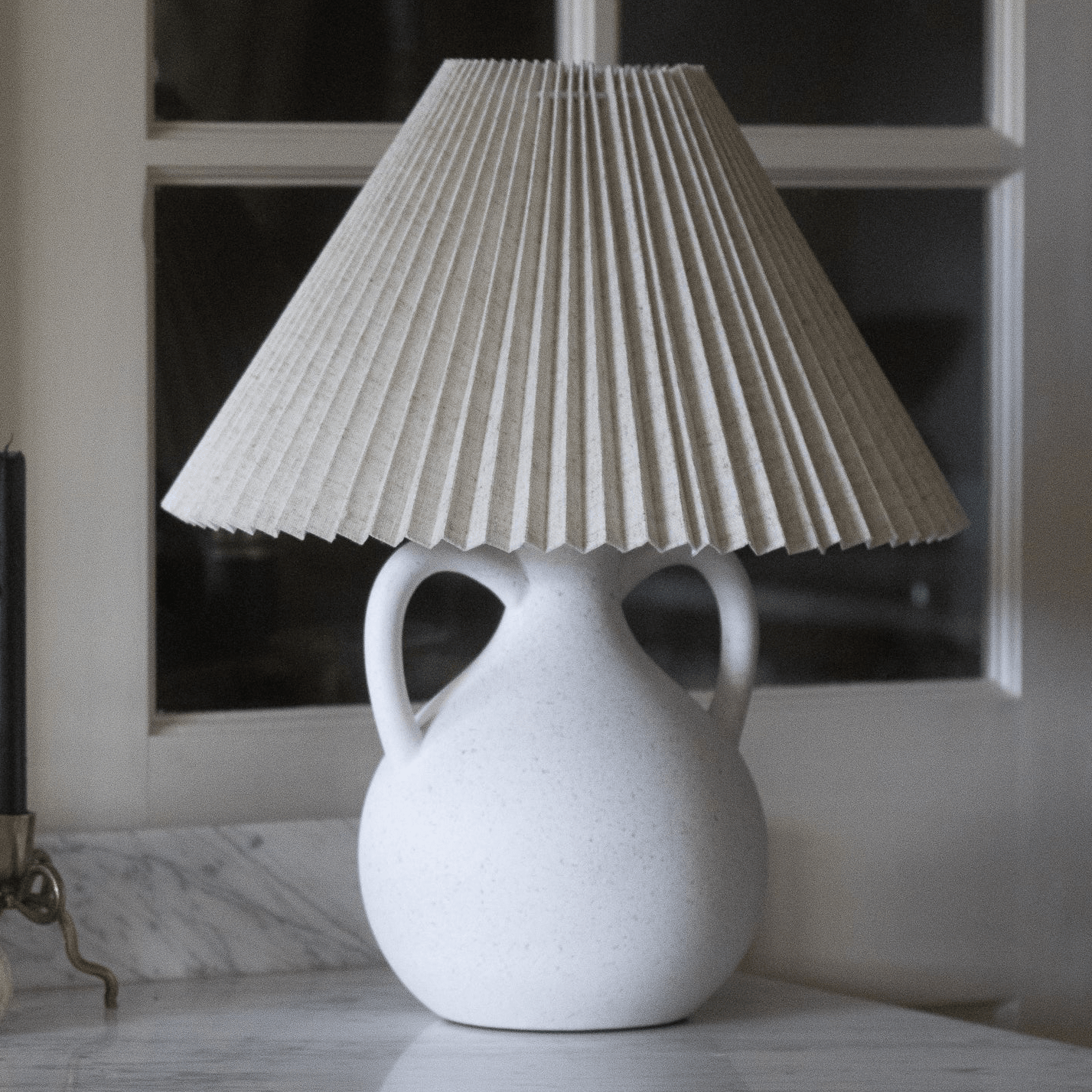 Charles Ted Minimalist Ceramic Vase Table Lamp with Pleated Linen Shade - CharlesTed Home