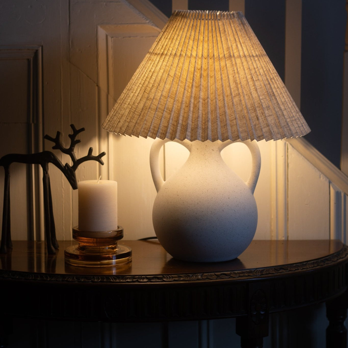 Charles Ted Minimalist Ceramic Vase Table Lamp with Pleated Linen Shade - CharlesTed Home