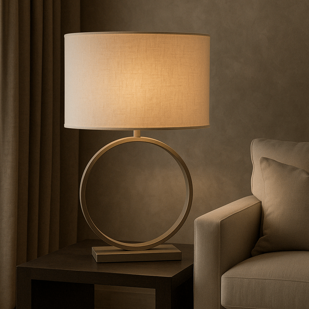 Charles Ted Modern Circle Table Lamp with Oval Linen Shade - CharlesTed Home