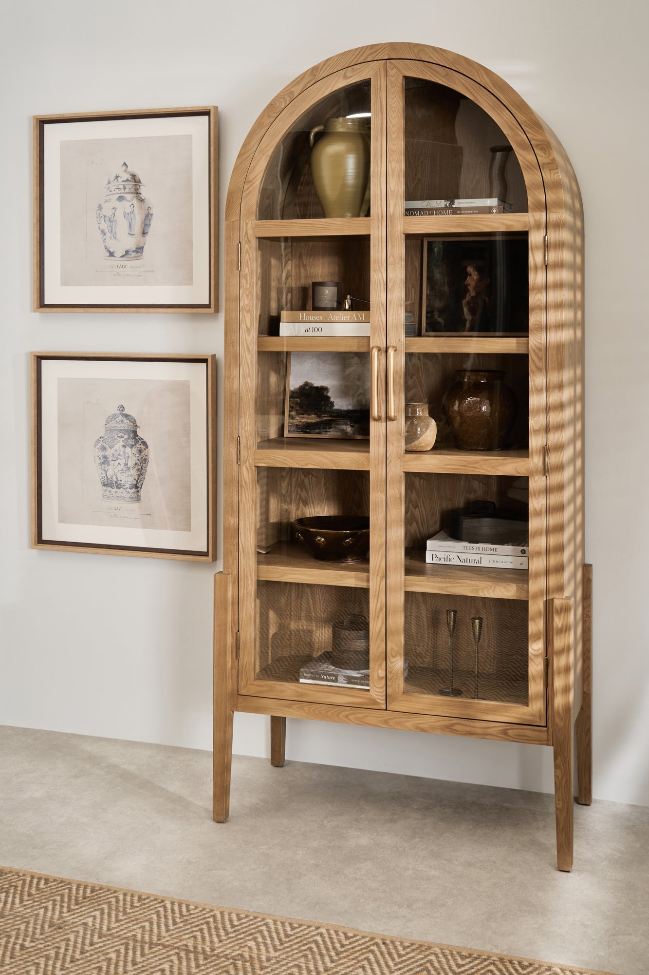 Charles Ted Oslo Arched Elm Wood Display Cabinet with Glass Doors – 5 Shelf Unit - CharlesTed Home