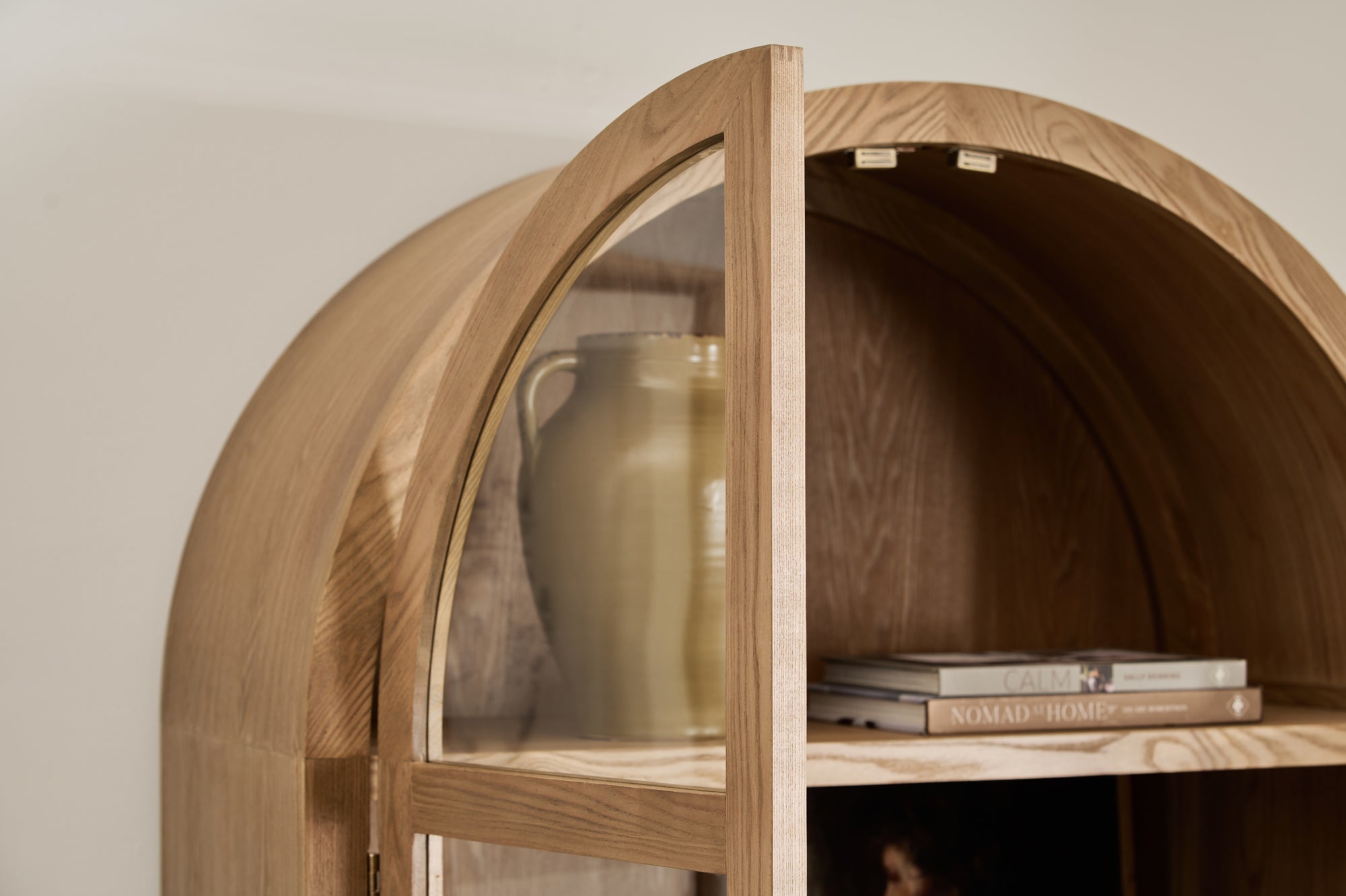 Charles Ted Oslo Arched Elm Wood Display Cabinet with Glass Doors – 5 Shelf Unit - CharlesTed Home