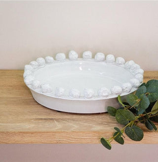 Charles Ted Pom Pom Pearl Edge Ceramic Serving Bowl – Handcrafted White Stoneware - CharlesTed Home
