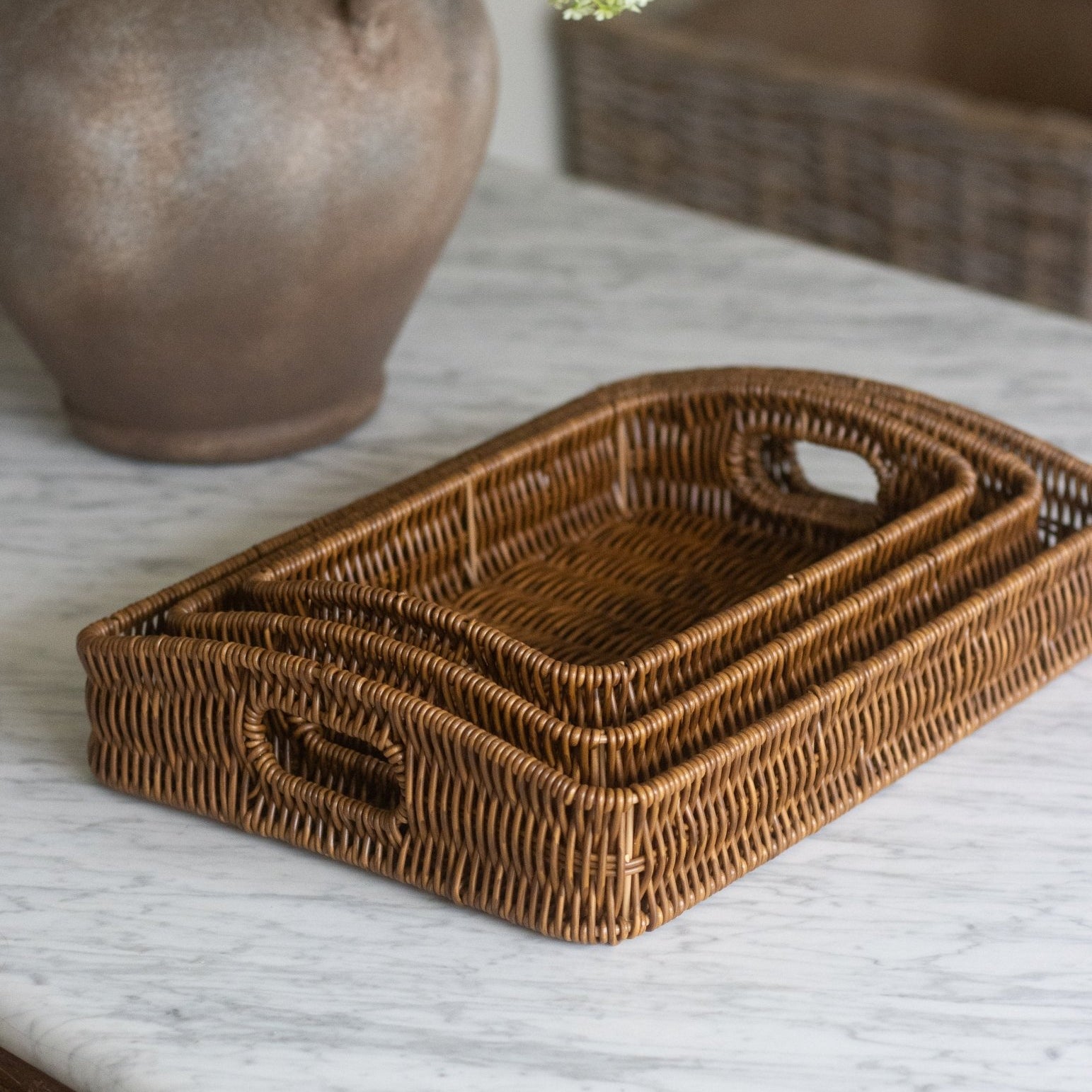 Charles Ted Rustic Elegance Faux Rattan Serving Trays | Set of 3 - CharlesTed Home