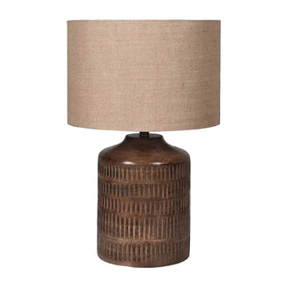 CharlesTed rustic mango wood table lamp with natural linen shade — handcrafted wooden lighting