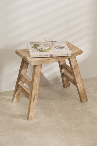 Charles Ted Rustic Wooden Stool - Handcrafted Solid Wood Accent Seat - CharlesTed Home