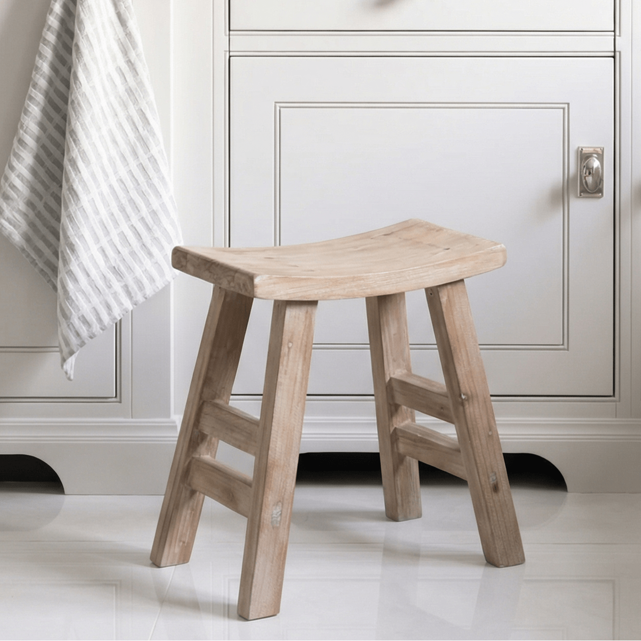 Charles Ted Rustic Wooden Stool - Handcrafted Solid Wood Accent Seat - CharlesTed Home