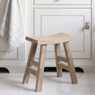 Charles Ted Rustic Wooden Stool - Handcrafted Solid Wood Accent Seat - CharlesTed Home