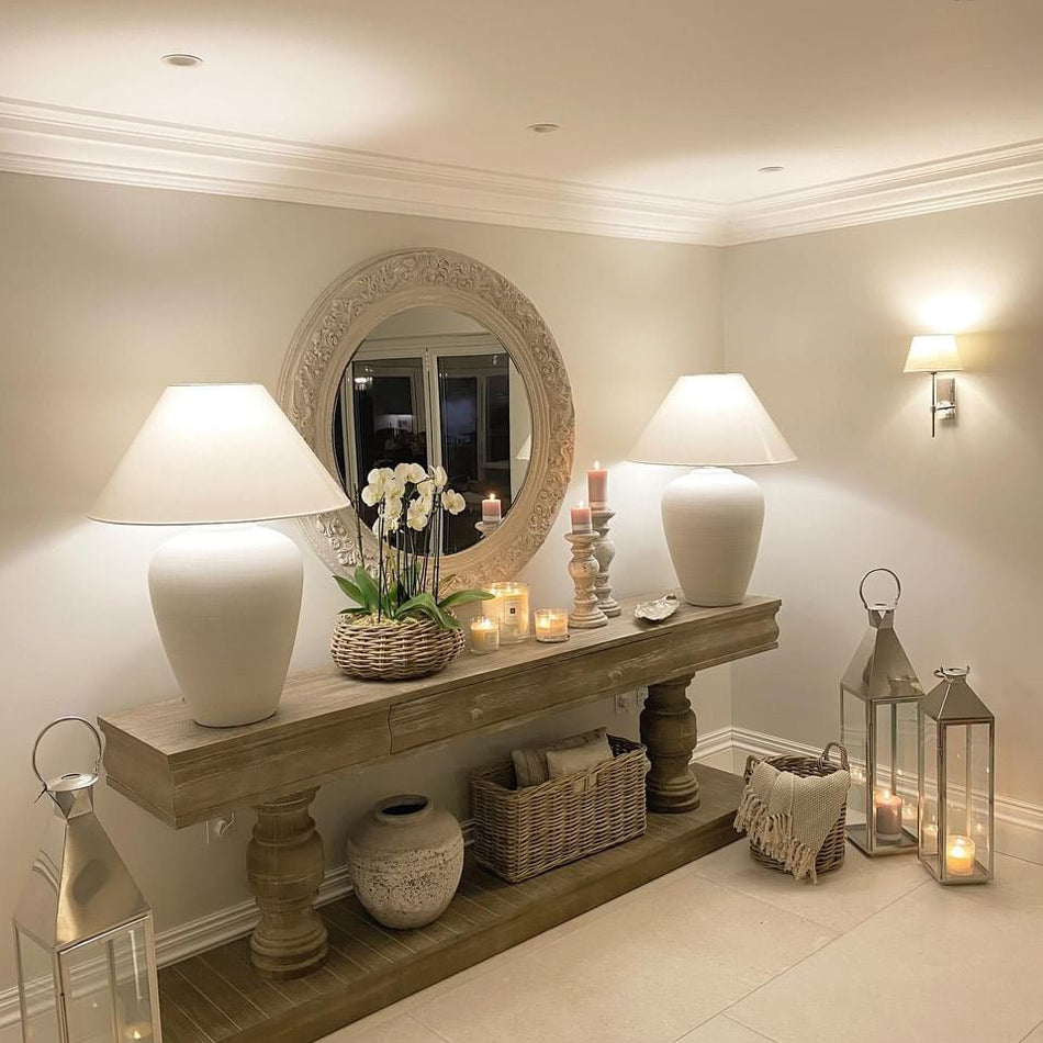 Sarah Rustic Pine Console Table with Drawers & Shelf | CharlesTed Home