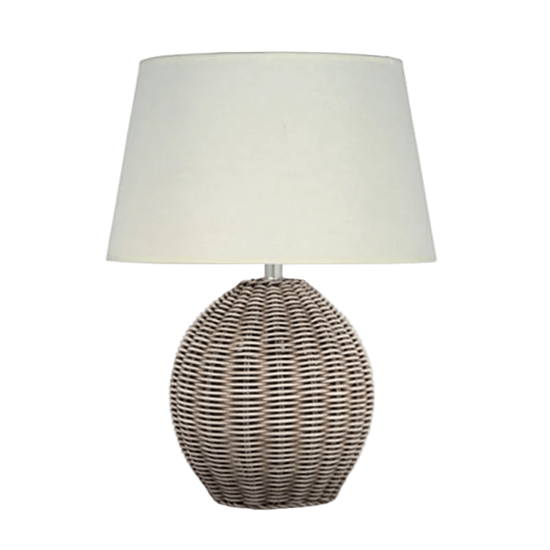 Charles Ted Shelley Rattan Table Lamp with Cream Cotton Shade - CharlesTed Home