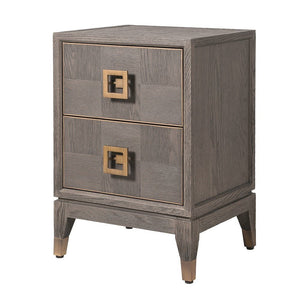 Sloane Modern Oak Bedside Table with Brass Accents | 2 Drawer Nightstand