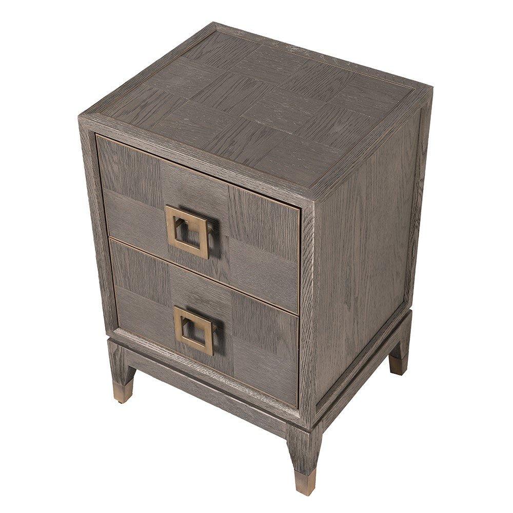 Charles Ted Sloane Modern Oak Bedside Table with Brass Accents | 2 Drawer Nightstand - CharlesTed Home