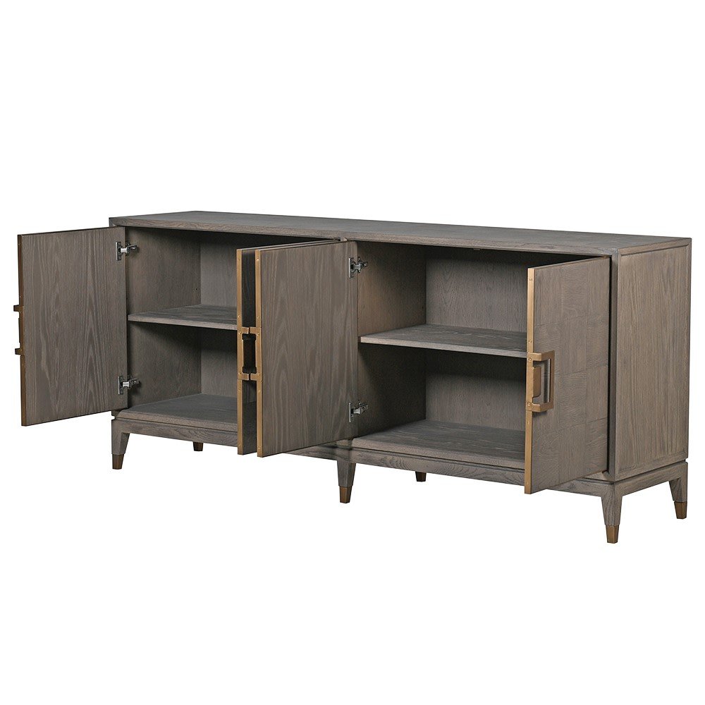 Charles Ted Sloane Modern Oak Sideboard | 4 Door Storage Cabinet with Brass Hardware - CharlesTed Home