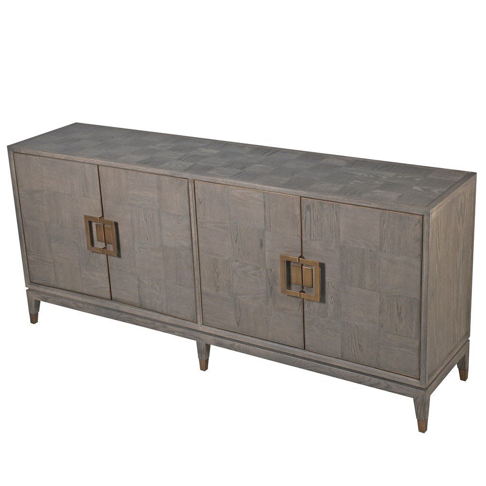 Charles Ted Sloane Modern Oak Sideboard | 4 Door Storage Cabinet with Brass Hardware - CharlesTed Home