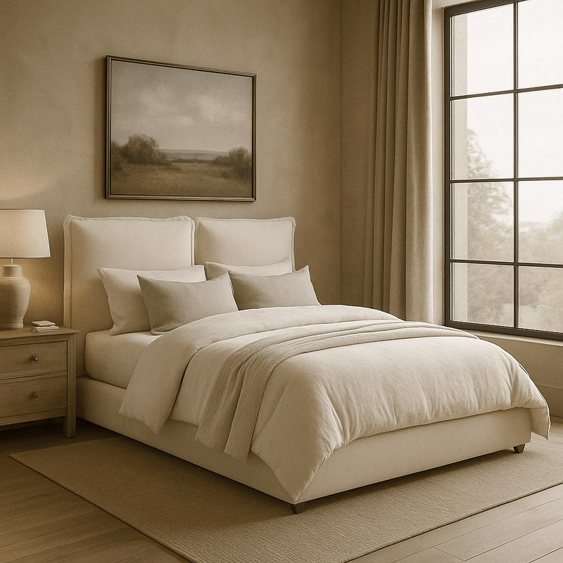 The Dominique | Double Pillow Back Bed in Ivory Linen